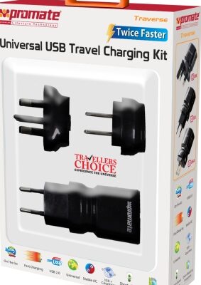 Promate White Traverse Multiregional Travel USB Charger